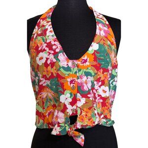 Lily Rose Floral Button Tie Front Halter Tank 100% Polyester Junior's Size XL